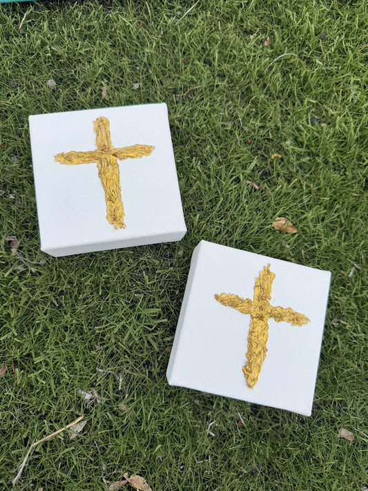 Gold cross on canvas 4x4