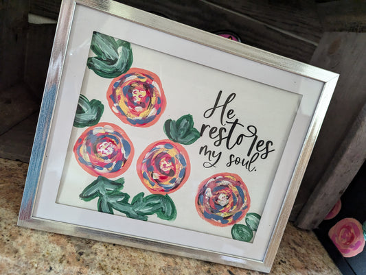 Canvas Framed Art limited edition He restores my soul.